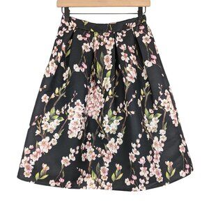 Alya Francesca's black cherry blossom floral print box pleated midi skirt small